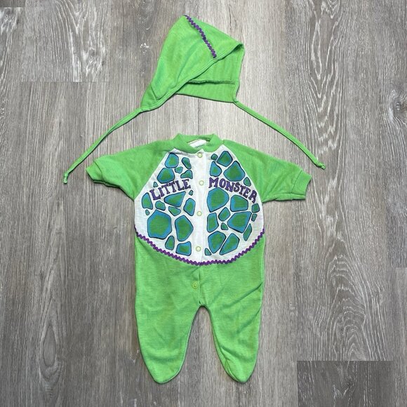 Dr. Denton Vintage One Piece Sleeper Pajamas Dinosaur Little Monster Size S 0-13 - Picture 1 of 13